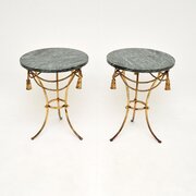 Pair Of Antique Italian Gilt Metal & Marble Tables