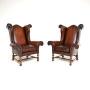 Pair of Antique Leather Wing Back Armchairs