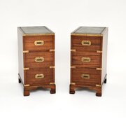 Pair Of Antique Mahogany Campaign Style Bedsides