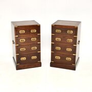 Pair Of Antique Mahogany Campaign Style Bedsides
