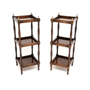 Pair Of Antique Mahogany And Brass Tiered Side Tab