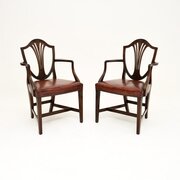 Pair Of Antique Mahogany And Leather Armchairs