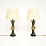 Pair of Antique Neoclassical Tole and Brass Lamps