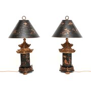 Pair Of Antique Oriental Chinoiserie Table Lamps