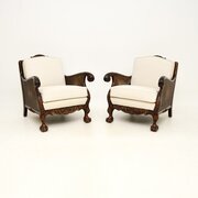 Pair Of Antique Satin Birch Bergere Armchairs