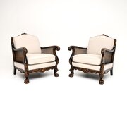 Pair Of Antique Satin Birch Bergère Armchairs