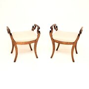 Pair Of Antique Satin Birch Biedermeier Stools