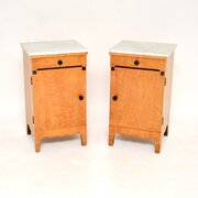 Pair Of Antique Satin Birch Marble Top Bedsides