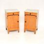 Pair of Antique Satin Birch Marble Top Bedsides