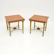 Pair Of Antique Satin Wood And Brass Side Tables