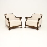 Pair Of Antique Swedish Armchairs In Satin Birch