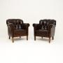 Pair of Antique Swedish Leather Club Armchairs