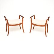 Pair Of Antique Swedish Satin Birch Stools