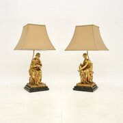 Pair Of Antique Victorian Gilt Bronze Table Lamps