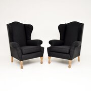 Pair Of Antique Wing Back Armchairs By Hille