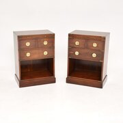 Pair Of Antique Yew Wood Campaign Bedsides