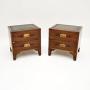 Pair of Antique Yew Wood Campaign Style Bedsides