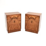 Pair Of Art Deco Figured Walnut Bedside Cabinets