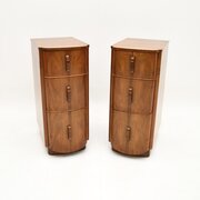 Pair Of Art Deco Figured Walnut Bedside Chests