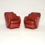 Pair of Art Deco Leather Cloud Back Armchairs