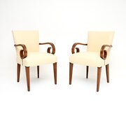 Pair Of Art Deco Walnut And Leather Armchairs
