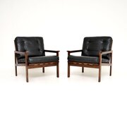Pair Of Danish Rosewood And Leather Armchairs