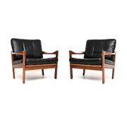 Pair Of Danish Teak And Leather Armchairs
