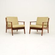 Pair Of Danish Vintage Teak And Leather Armchairs