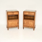 Pair Of French Art Deco Walnut Marble Top Bedsides