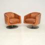 Pair of Italian Leather Swivel Chairs by Natuzzi