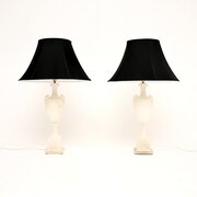 Pair Of Large Antique Italian Alabaster Table Lamp