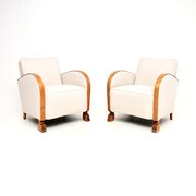Pair Of Swedish Art Deco Armchairs In Satin Birch