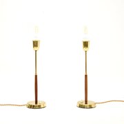 Pair Of Swedish Vintage Teak And Brass Table Lamps