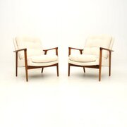 Pair Of Swedish Vintage Walnut Armchairs