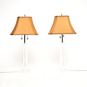 Pair Of Vintage Acrylic And Brass Table Lamps