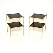 Pair Of Vintage Brass And Leather Side Tables