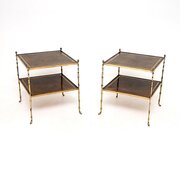 Pair Of Vintage Brass And Leather Side Tables