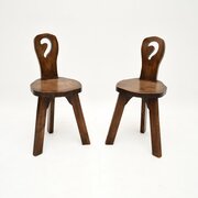 Pair Of Vintage Brutalist Side Chairs In Solid Elm
