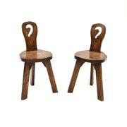 Pair Of Vintage Brutalist Side Chairs In Solid Elm