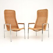 Pair Of Vintage Chrome And Rattan Armchairs