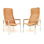 Pair of Vintage Chrome and Rattan Armchairs