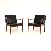 Pair Of Vintage Danish Rosewood Leather Armchairs