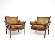 Pair Of Vintage Danish Rosewood Leather Armchairs