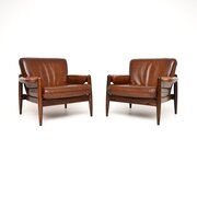 Pair Of Vintage Danish Rosewood Leather Armchairs