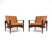 Pair Of Vintage Danish Rosewood Leather Armchairs