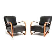 Pair Of Vintage French Art Deco Leather Armchairs