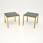 Pair Of Vintage French Brass Marble Top Tables
