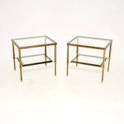 Pair Of Vintage French Brass And Glass Side Tables