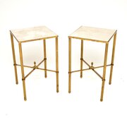 Pair of Vintage French Brass and Marble Side Table