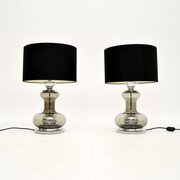 Pair Of Vintage French Glass Chrome Table Lamps